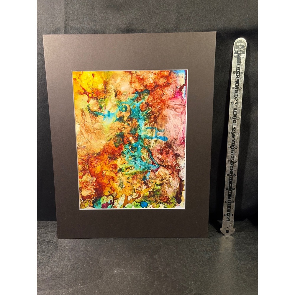 Vintage Abstract Mixed Media‎ Painting Matted Wall Art Colorful 11x14 2000s